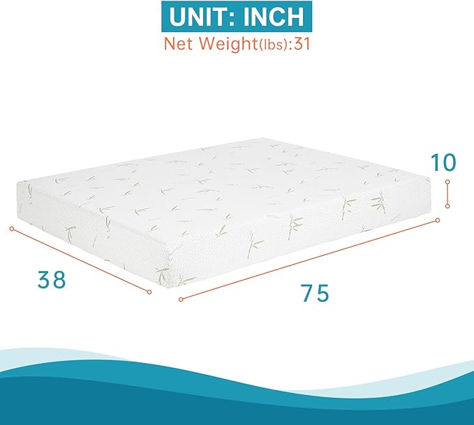 BestMassage | 10 Inch Twin Mattress | Gel Memory Foam | Medium Firm Feel | White | Bed in a Box, CertiPUR-US Certified | Pressure Relief, Cooling Ventilated Foam | Breathable Knit Cover