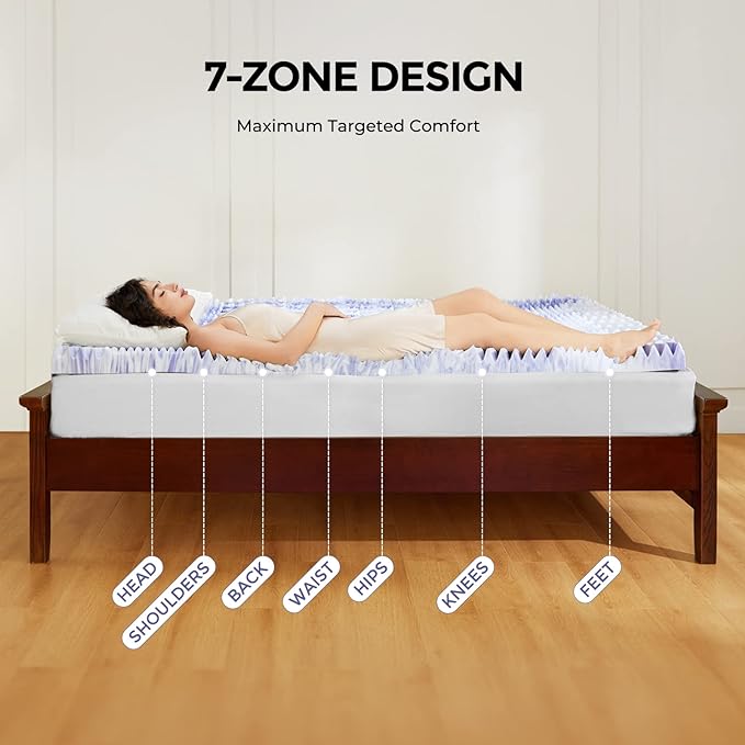 Dreamsmith 4 Inch 7-Zone Twin Memory Foam Mattress Topper, Cooling Gel Infused Foam Mattress Pad, Twin Size Bed, CertiPUR-US Certified, Dorm Room Essentials