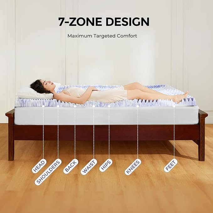 Dreamsmith 3 Inch Memory Foam Mattress Topper, 7-Zone Gel Infused Foam Mattress Pad, Twin Size Bed, CertiPUR-US Certified, Dorm Room Essentials