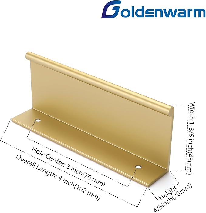 goldenwarm 5 Pack Gold Finger Edge Pulls Drawer Finger Pulls Champagne Gold Kitchen Hardware Handles Bedroom Dresser Drawers,3in Hole Center