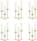 NUPTIO Candle Stick Holder for Wedding: 18 Pcs Tall Hurricane Gold Candles Holder with Clear Glass Chimney Cover - Tapered Candlestick Decor Bulk for Party Centerpiece