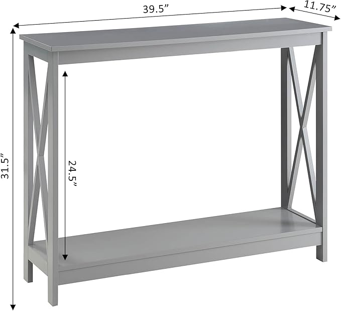 Convenience Concepts Oxford Console Table 39.5" - Sofa Table with Storage Shelf, Transitional Entryway Hall Table for Living Room and Bedroom, Display Foyer Table, Gray