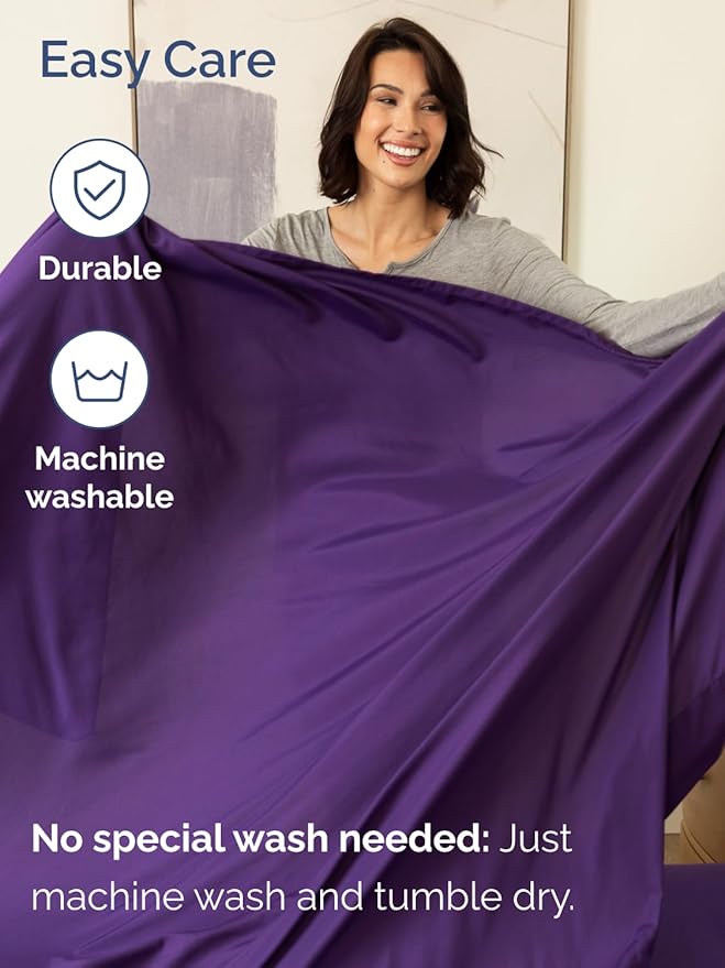 Extra Deep Split King Sheet Set - 7 Piece Breathable and Cooling Sheets - Hotel Luxury Bed Sheets Set - Easy Fit - Soft, Wrinkle Free and Comfy Sheets Set - Purple Sheet Set with Extra Deep Pockets