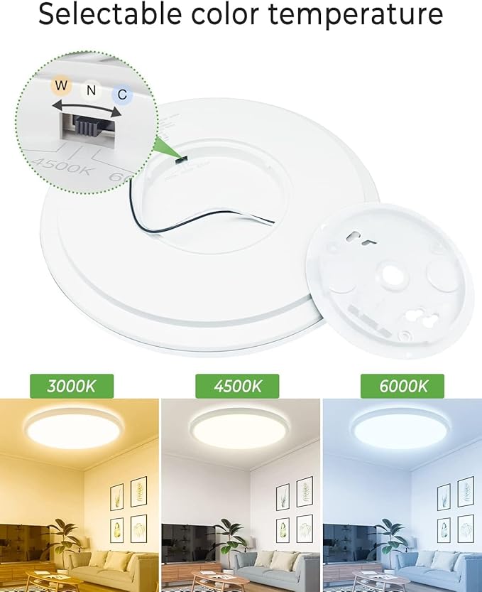 zemty 2Pack 16.5 Inch LED Ceiling Light Flush Mount, 36W 4200lm Super Slim Flush Mount Ceiling Light Fixtures, 3000K/4500K/6000K Selectable Ceiling Lamp for Bedroom Kitchen Living Room (White)