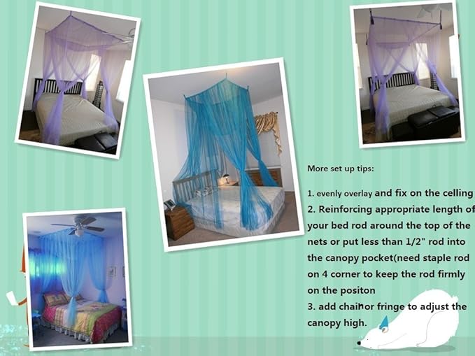 OctoRose Four Post Mosquito Net for Bed Canopy -Fits Queen, King, California King Beds-Indoor & Outdoor Use- White