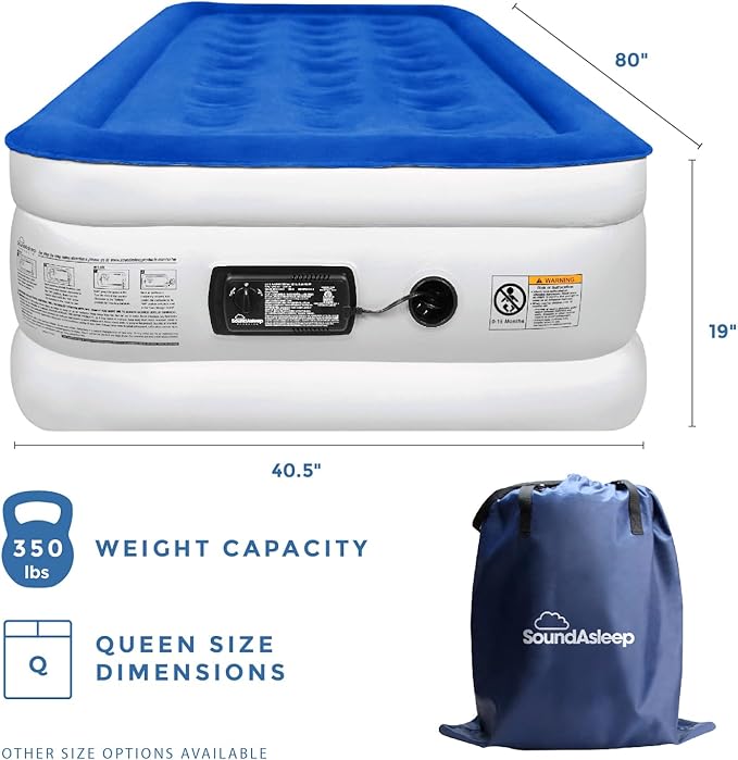 SoundAsleep Products Dream Series Luxury Air Mattress, ComfortCoil Technology, Built-in High Capacity Pump for Home, Camping- Double Height, Adjustable, Inflatable Blow Up, Portable - Twin XL Size