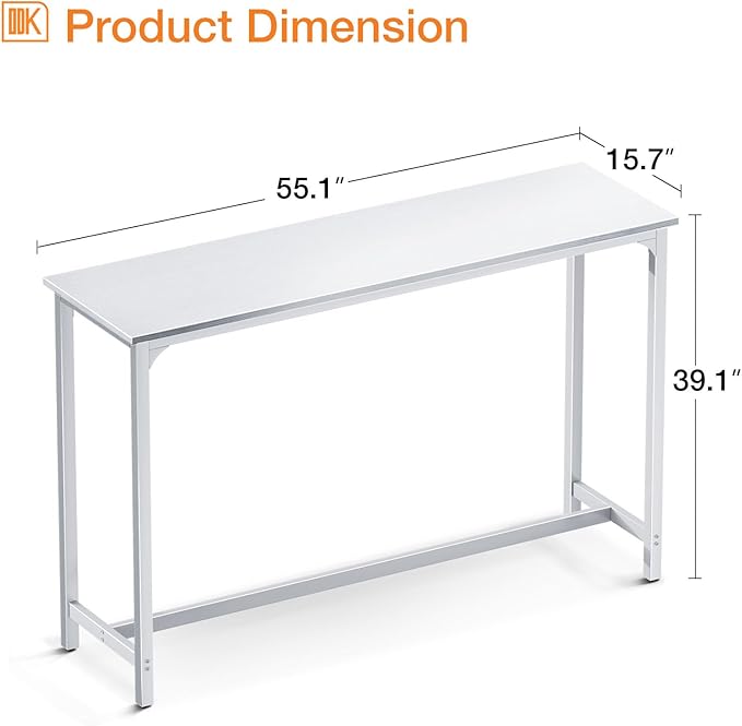 ODK 55 Inch Bar Table, Bar Height Pub Table, Counter Height Bar Table, Rectangular High Top Kitchen & Dining Counter Tables with Sturdy Legs & Easy-to-Clean Top, Indoor use, White