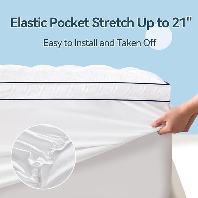 ABENE Mattress Topper for Back Pain Relief, Extra Thick Mattress Pad Pillowtop, Soft Cotton Cover with 8"-21" Deep Pocket, 1300gsm Overfilled Down Alternative Filling (Cotton White, Full)