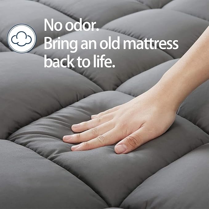 Mattress Topper Queen for Back Pain, Extra Thick Mattress Pad Cover, Plush Pillow Top, Deep Elastic Pocket, Grey, 60"X80"+20"