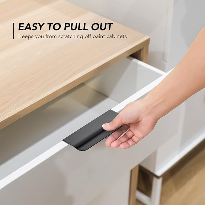 Ravinte Hardware 8 Pack Black Cabinet Handles, 4 Inch (102mm) Finger Edge Pulls, 3 Inch Hole Center, Finger Pulls for Cabinets