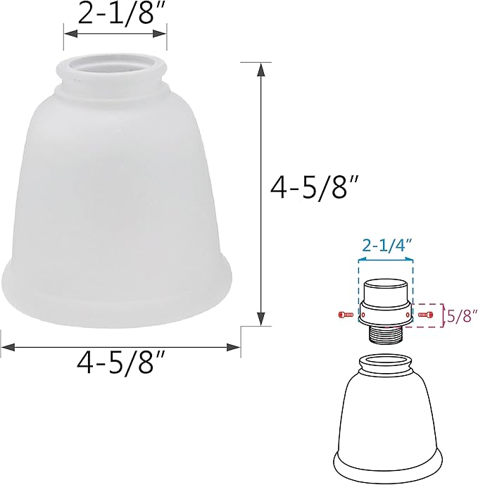 Aspen Creative 23045-4 Transitional Style Bell Shaped Frosted Replacement Glass Shade, 2-1/8" Fitter Size, 4-5/8" high x 4-5/8" diameter, 4 Pack