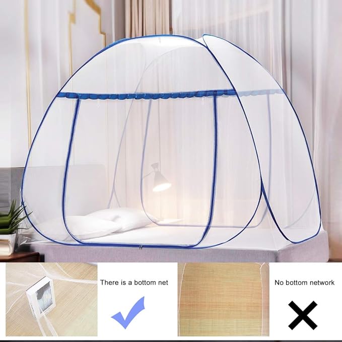 Portable Pop-Up Mosquito Net Tent for Bed Baby Adults Trip, L79 x W71 x H59 inch Large Folding Mosquito Netting with Net Bottom, 2 Entries, Suit for Twin to King Size Bed