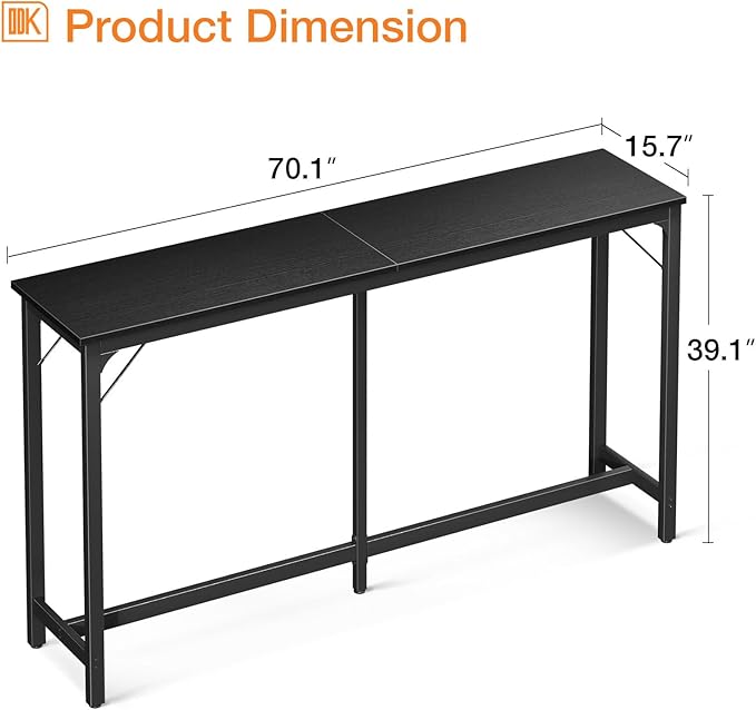 ODK 71 Inch Bar Table, Bar Height Pub Table, Counter Height Bar Table, Rectangular High Top Kitchen & Dining Counter Tables with Sturdy Legs & Easy-to-Clean Top, Black