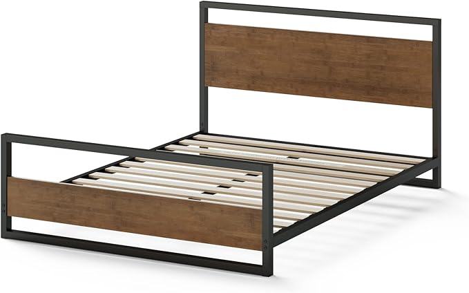 ZINUS Suzanne Bamboo and Metal Platform Bed Frame with Footboard, Wood Slat Support, No Box Spring Needed, Easy Assembly, King
