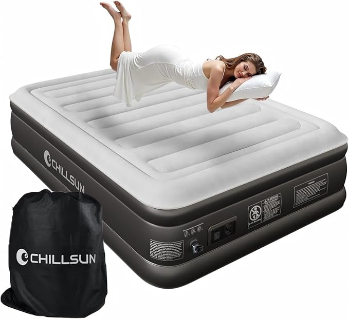 CHILLSUN 2025 Upgraded Air Mattress Full with Built in Pump, 18" Raised Comfort Blow up Mattress, Inflatable Mattress Colchon Inflable, Flocked Top Air Bed with Storage Bag for Home Camping & Guests