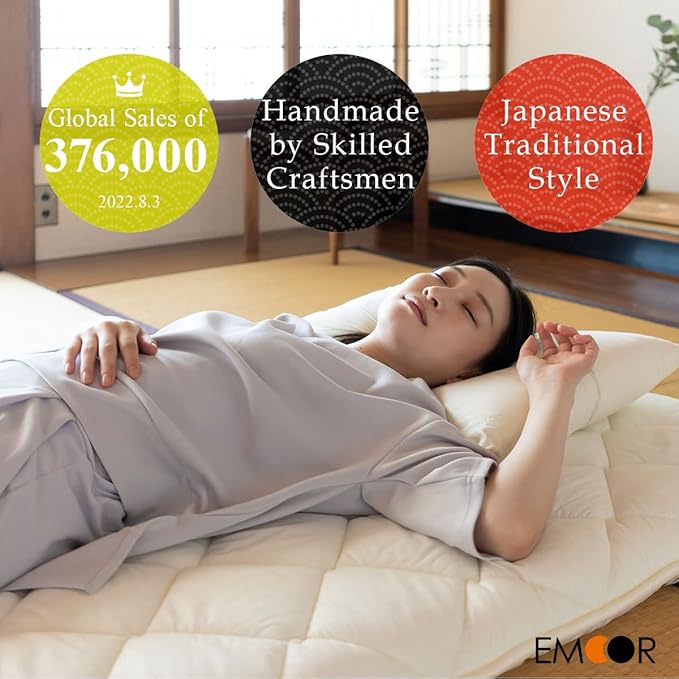EMOOR Foldable Japanese Futon Mattress Topper CLASSE-Topper Tatami Floor Mattress Full, Made in Japan