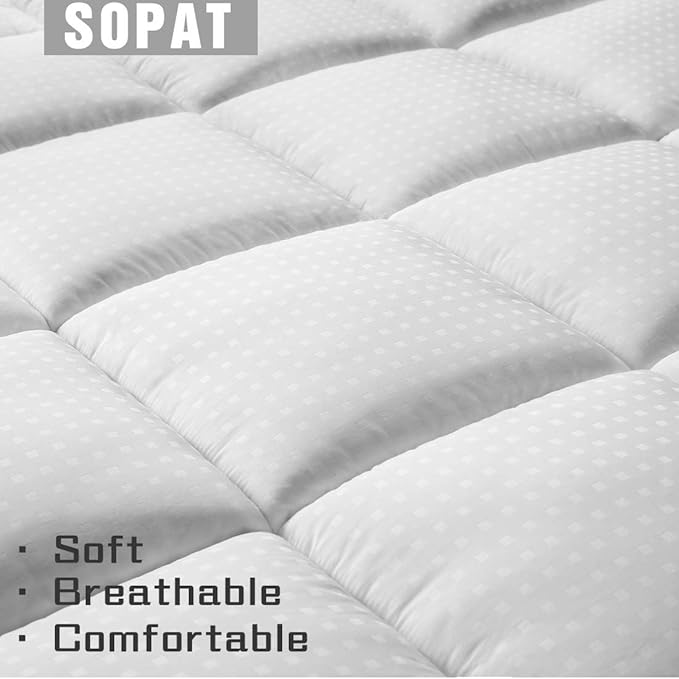 SOPAT Extra Thick Mattress Topper Cal King 400TC Cotton Pillow Top Breathable Mattress Pad Protector with 8-22" Deep Pocket Soft Down Alternative Fill Mattress Cover (72x84 Inches, White)