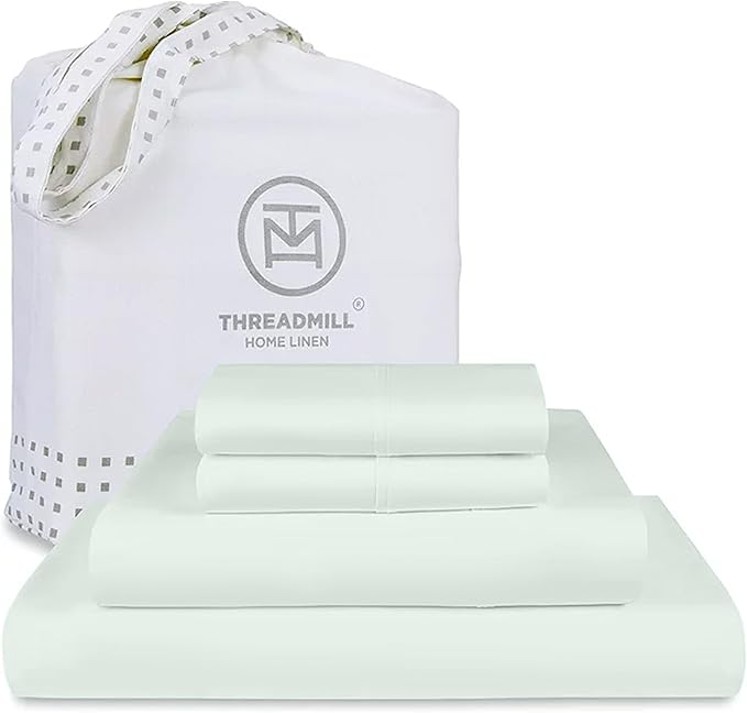 Threadmill King Size Sheets | 800 Thread Count King Bed Sheets Set for King Mattress 16” Deep Pocket | Sateen Weave, Better Than Egyptian Cotton, 4-Piece Bedding Set with Cooling Effect | Seaglass