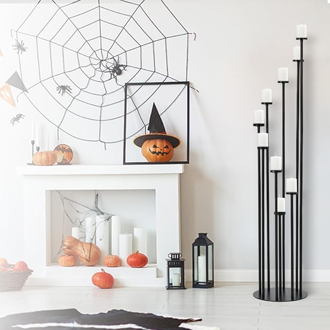 Black 9 Arm Floor Candle Holder Candelabra for Home Decor, Weddings, Dinner Parties Formal Events(Candle Excluded)