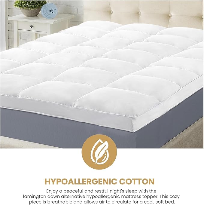 Superior Mattress Topper, Down Alternative, 2 Inch Deep Sized Bed Pillow Top, Comfort Pad, Fluffy Mattress-Topper Protector, Plush Cooling Extra Soft, Hotel Quality, Full, White