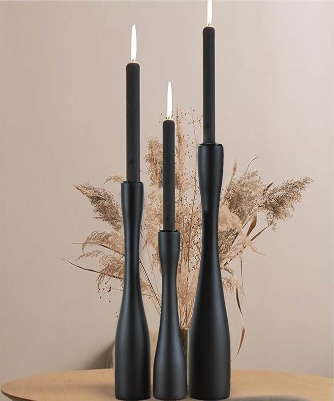 Candle Holder Black Candlestick Holders,Taper Candle Holders for Candlesticks Set of 3,(12"/10"/7.5" H) Tall Wooden Modern Candle Sticks Candle Holder for Decor