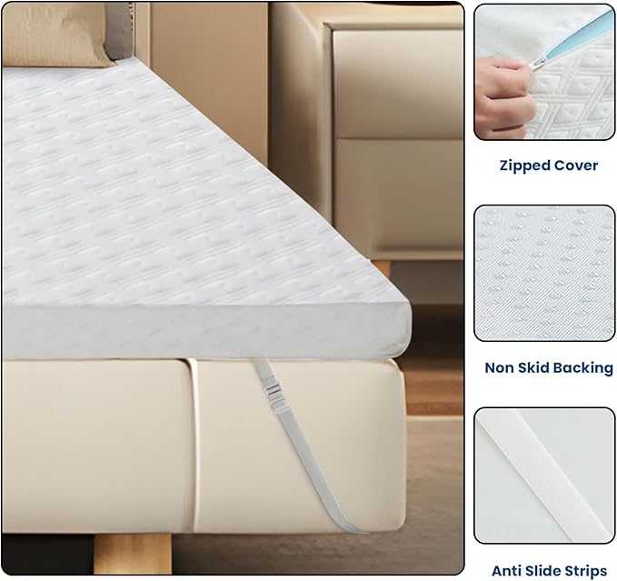 EDILLY 3 Inch Cooling Gel Memory Foam Mattress Topper Queen Size,with Removable & Washable Bamboo Cover,Soft Breathable Mattress Pad,Bed Topper for Back Pain Relief (60x80)