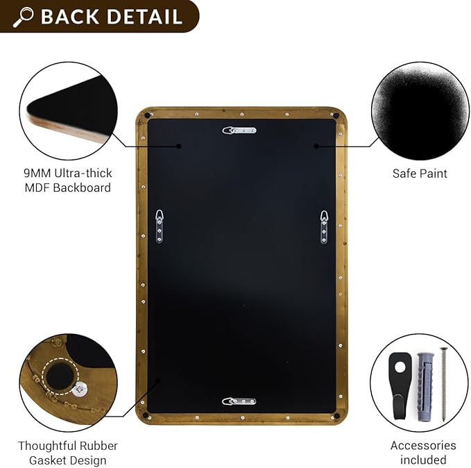 ANDY STAR 48x32 Inch Gold Bathroom Mirror, Brushed Gold Mirrors for Wall in Anti-Rust SUS304 Tube Metal Frame, Rounded Rectangle Mirrors 1’’ Deep Wall Mounted Vertically/Horizontal for Bathroom