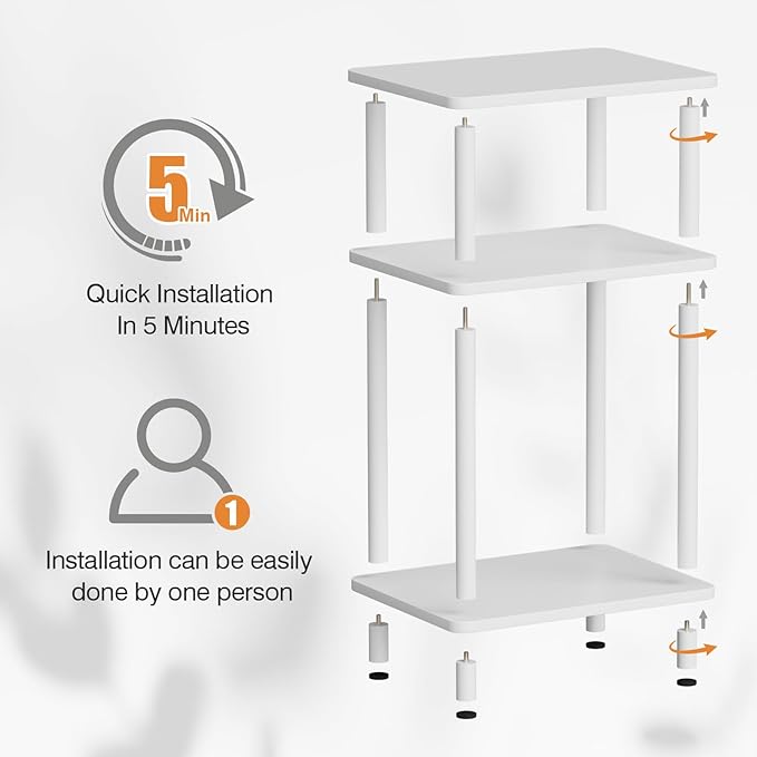 Apicizon 3 Tier End Table, Side Table with Storage Shelf, Small Wooden Table, Nightstand Bedside Table for Small Spaces, Bedroom, Living Room, Easy Assembly, White