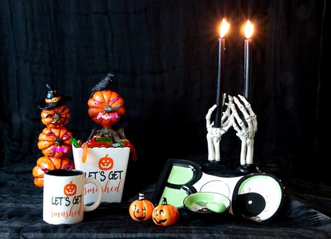 Boston International Halloween Taper Candle Holders, Set of 2, 3 x 8-Inches, Skeleton Hands