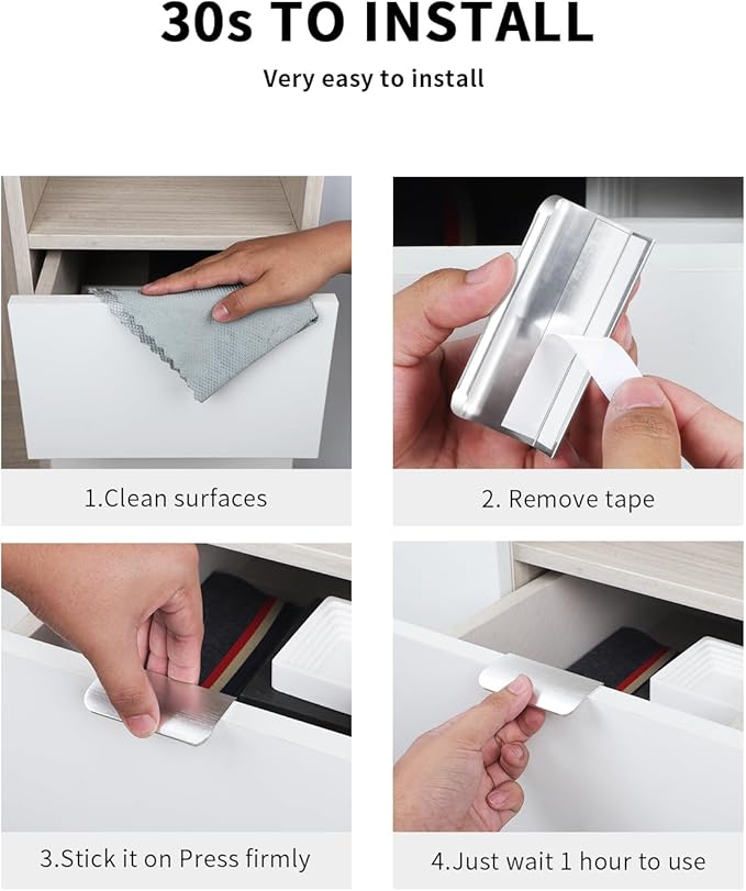 5 Pack 3 inch self Adhesive Cabinet pulls Silvery Finger pulls for cabinets Stick on Handles Concealed Cabinet Handles Edge pulls for cabinets Drawer Pull Seam Drawer Handles Flat pulls