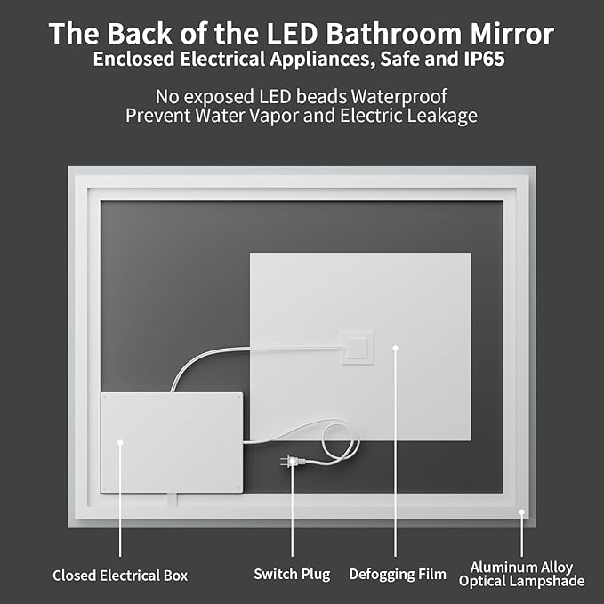 Koonmi 26x38 LED Bathroom Mirror, Backlit + Front Lit, LED Bathroom Mirror with Lights for Wall, 3 Colors, Anti-Fog, Dimmable Brightness, Memory Function, Tempered Glass
