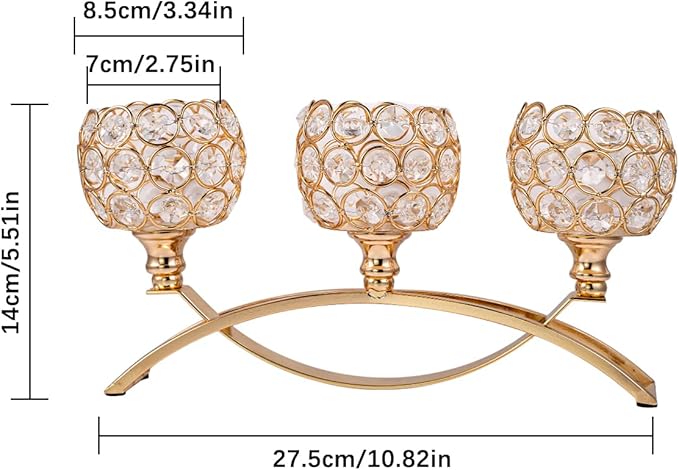 VINCIGANT Gold Candle Holders for Table Centerpiece, 3 Arms Metal Candelabra Candlestick Holders for Home Decor, Wedding, Dinning, Party, Anniversary,Christmas Halloween Decorations