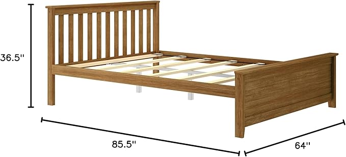 Max & Lily Queen Bed Frame with Slatted Headboard, Solid Wood Platform Bed for Kids, No Box Spring Needed, Easy Assembly, Pecan