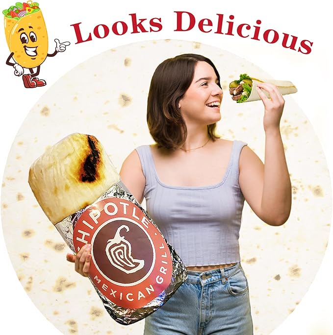 Jorbest Burrito Tortilla Throw Blanket Birthday Gifts for Women Men Teen Boys Girls, Novelty Tortilla Food Blanket Funny Gifts for Adult Kids, 285 GSM Soft Flannel Taco Blanket (Beige, 60 inches)