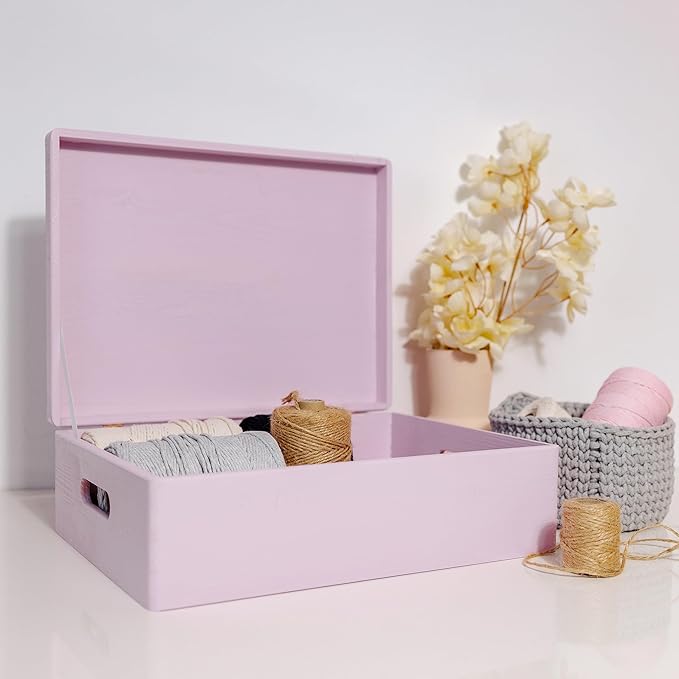 XL Pink Wooden Box Storage with Hinged Lid | 15.8 x 11.8 x 5.5 inches (+-0.5) | with Handles | Gift Box Storage Document | Product NOT Intended for 15 Years OR Below