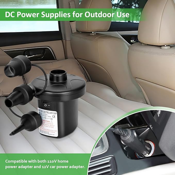 AGPTEK Electric Air Pump,Portable Air Pump with 3 Nozzles, 4.5kPa Quick-Fill,110V AC/12V DC Inflator/Deflator Pumps for Outdoor Camping, Inflatable Air Mattress Beds, Boats, Swimming Ring