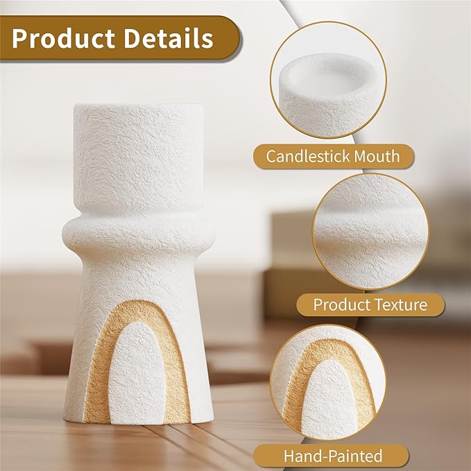 Candle Holder for Pillar Candle Set of 2, Modern Terracotta Candlestick Holders Decorative Candle Stand, Pillar Candle Holders Tall Set for Wedding, Dining Table, Home Decoration,Gifts for mom Women