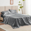 Love's cabin California King Satin Sheet Sets - 4 Piece Dark Grey Silky Sheets Bed Set with Deep Pocket, Luxury Silk Feel Satin Cal King Sheet Set (1 Flat Sheet,1 Fitted Sheet,2 Pillow Cases)