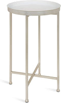 Kate and Laurel Celia Round Metal Foldable Tray Accent Table, White with Silver Base