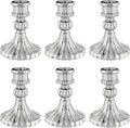 Glass Candlestick Holder,Striped Taper Candle Holders,Set of 6 Candle Stand for Table Centerpieces, Home Decor,Weddings,Festival and Parties (Silver Stripe)
