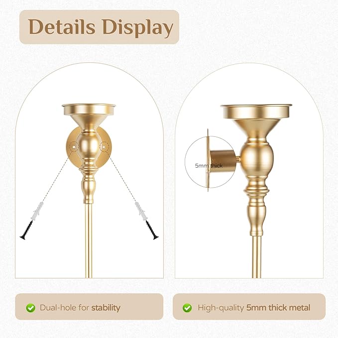 Candle Sconces Gold Wall Decor: Vintage Metal Art Decoration Wall Candle Holder for Pillar Candles - 24.4 Inch Long Candle Sconces Set of 2 for Fireplace Hallway Beside TV