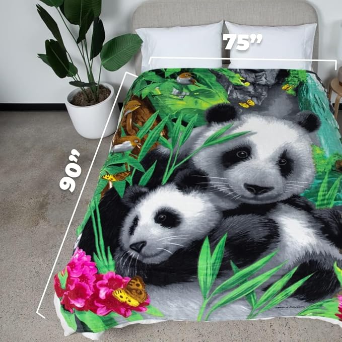 Dawhud Direct Precious Pandas Fleece Blanket for Bed, 75" x 90" Queen Size Panda Fleece Throw Blanket for Women, Men and Kids - Super Soft Plush Panda Blanket Throw