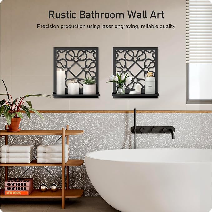 Candle Wall Sconce, Retro Wall Decor, Black Minimalism Wall Art for Living Room Bedroom Bathroom (2 Pack 11.8 x 13 in)