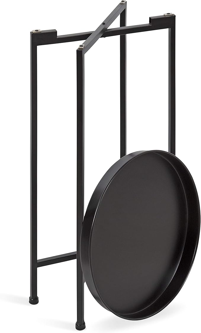 Kate and Laurel Celia Round Metal Foldable Accent Table with Tray Top, Black