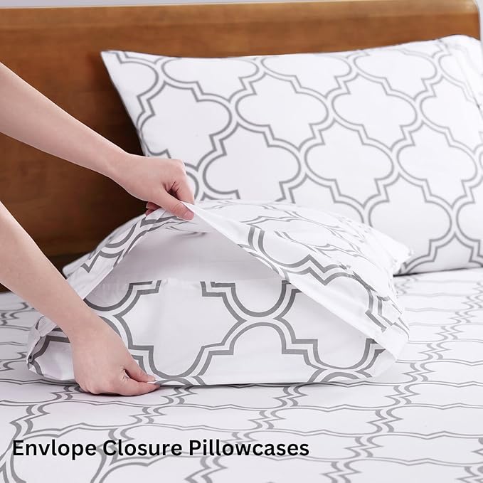 LANE LINEN Eco Friendly 100% Organic Cotton Printed Twin Sheet Set, Soft & Comfy Hotel Style Percale Sheets, Low Pilling Naturally Temperature Regulating Cotton Printed Bed Sheet - Trellis Pattern