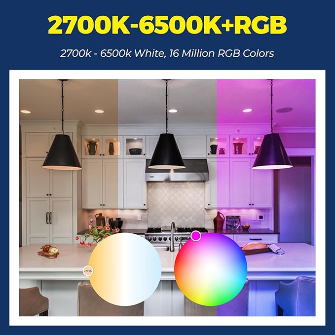 Lightinginside Smart Light Bulbs 100W Equiv., 1350LM 11W Smart Bulb Works with Alexa/Google Home/Smart Life, A19 E26 RGBCW Color Changing, No Hub Required, 2.4G WiFi Bluetooth Bulb, ETL Listed, 6PCS
