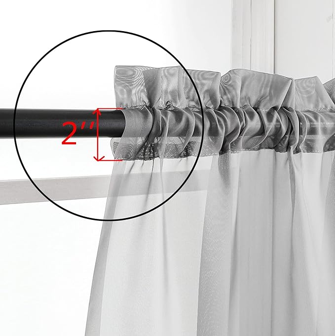 Aiyufeng 2 Piece Grey Short Sheer Curtains 45 Inch Length, Light Filtering Kitchen Curtain for Bedrrom/Living Room/Kitchen Window, Voile Top Dual Rod Pocket, 2 x 40 W x 45" L
