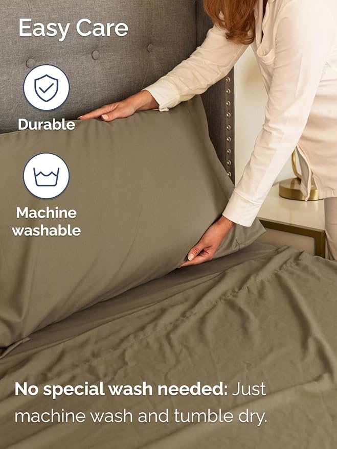 Extra Deep Twin Sheet Set - 4 Piece Breathable and Cooling Sheets - Hotel Luxury Bed Sheets Set - Easy & Secure Fit - Soft, Wrinkle Free and Comfy Sheets Set - Khaki Sheet Set with Extra Deep Pockets