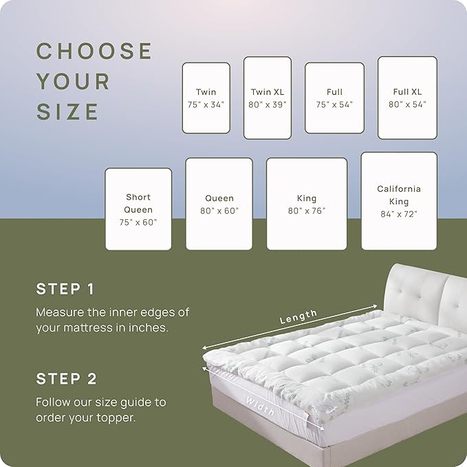 Cooling Mattress Topper - Full Size | Plush Pad Mattress Topper for Back Pain Relief, 8-21" Deep Pocket | Viscose Made from Bamboo Pillow Top | Bedroom Essentials
