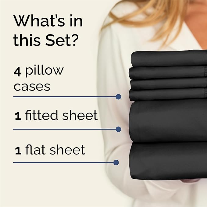 Queen 6 Piece Sheet Set - Comfy Breathable & Cooling - Ultra Soft Hotel Luxury Bedding Set w/ 8-16 Inch Deep Pockets - 1 Flat & 1 Fitted Sheet & 4 Pillowcases - Cozy, Wrinkle Free & Easy Care - Black